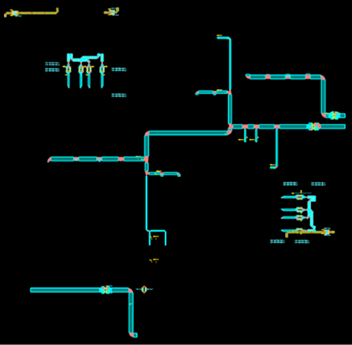 Detailed diagram of the ACMV ducting system modeled in Glodon Cubicost TME, illustrating the routing and classification of mechanical components for the PDG SG3 Kappa project.